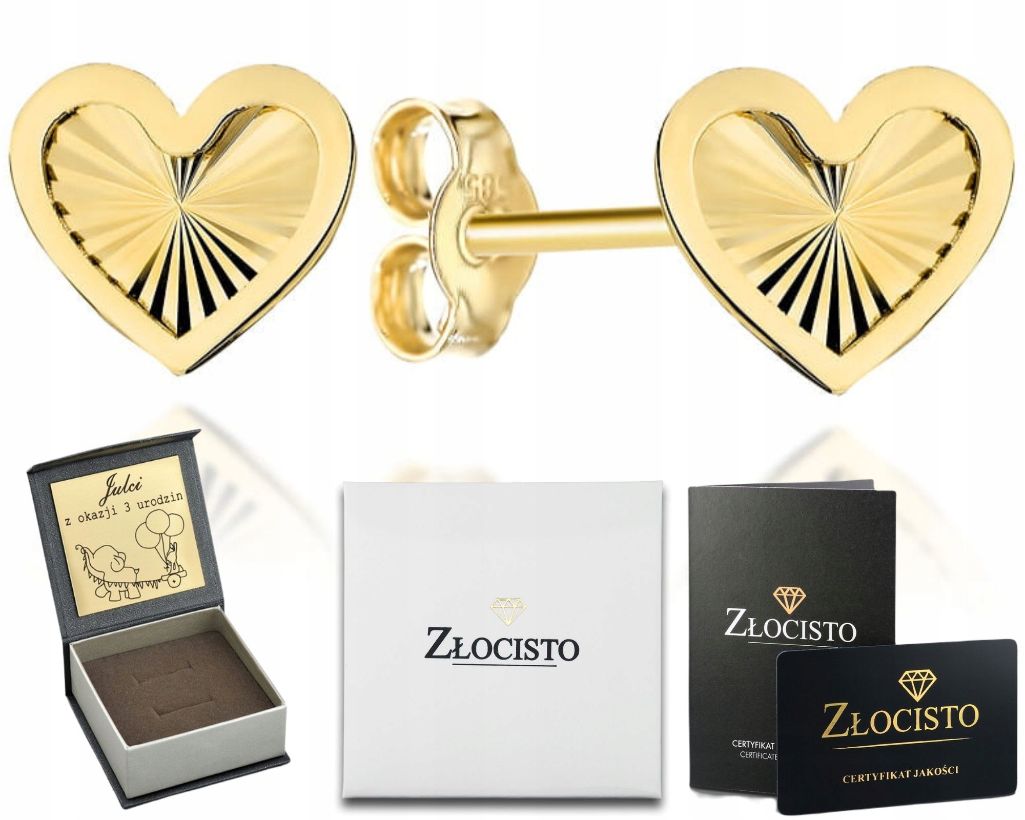 Zlaté Náušnice S Diamantovými Srdíčka V Rámu Šroubky 585 Dárek