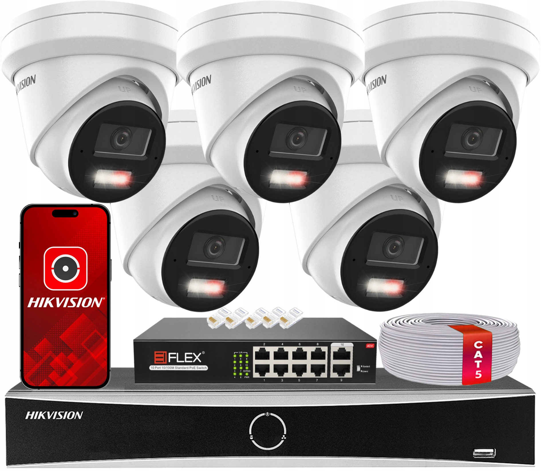 Sada na monitorovanie Hikvision 5 kamier DS-2CD2363G2-LI2U Ip 6MPx AcuSense Led