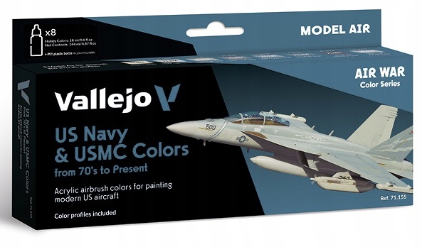 Vallejo 71155 Sada barev Model Air War Us Navy Usmc – Barvy amerického námořnictva a námořní pěchoty od 70. let po současnost