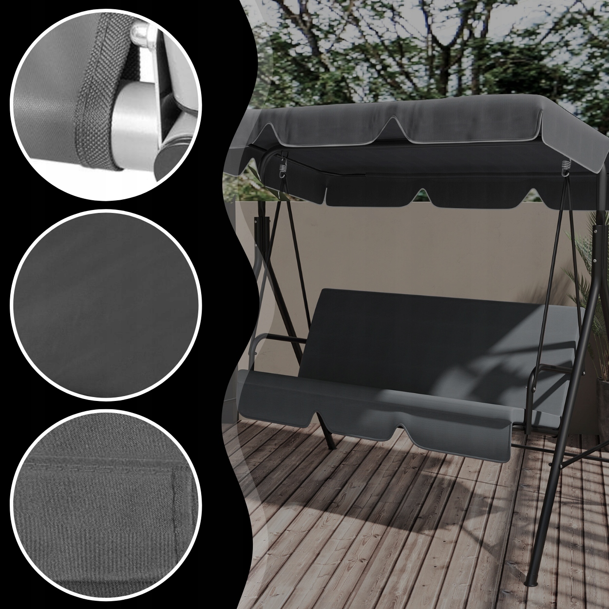 DASZEK na huśtawkę ogrodową DACH 164 x 114 cm ANTRACYT MOCNY WYTRZYMAŁY Kod producenta 7417438521831