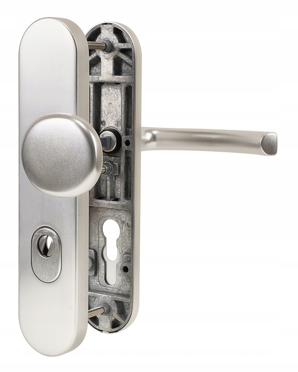 kľučka s gombíkom na dvere proti vlámaniu, strieborný rozstup 92 mm