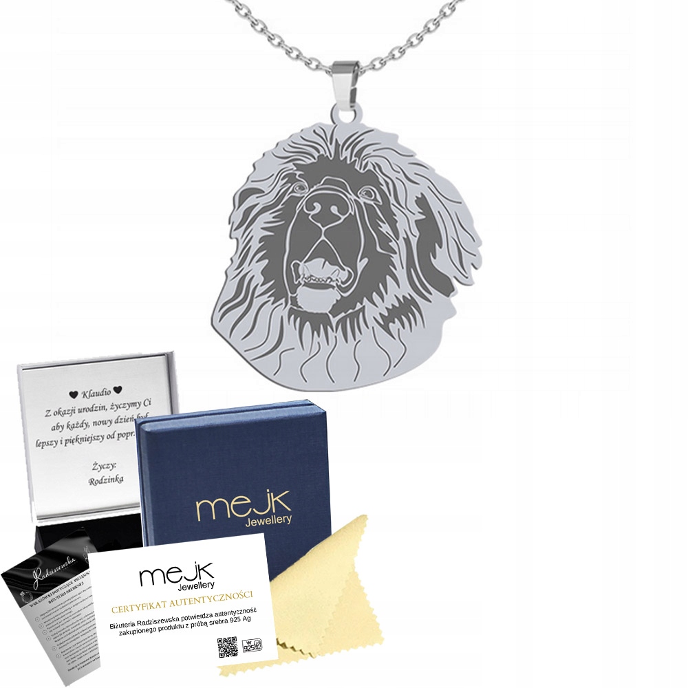 Stříbrný náhrdelník se psem Leonberger 925 Řetízek Šperky Gravírování Bonus
