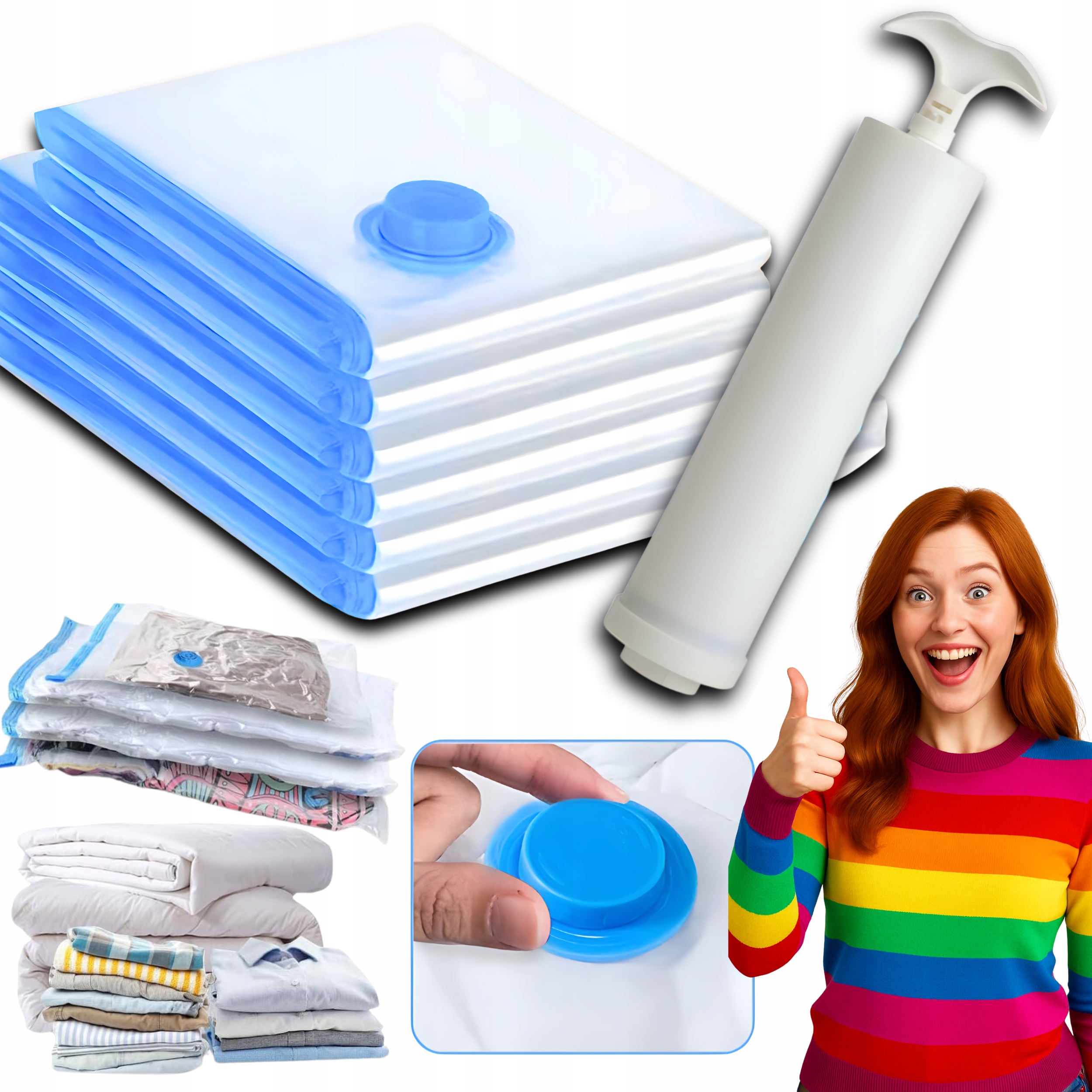 Levně Vakuové Kompresní Sáčky Na Ložní Prádlo Batohu A Kufry, Sada Pumpiček