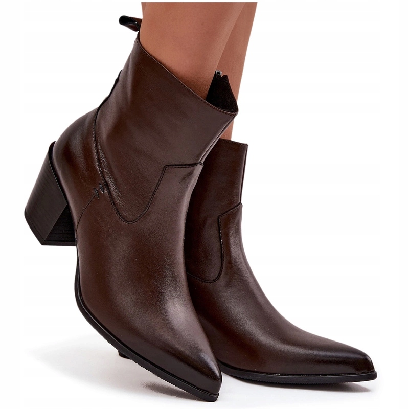 Kotníkové Boty Kovbojské Boty Přírodní Kůže Podpatek Zateplené Zazoo 60565 Čokoládové 40