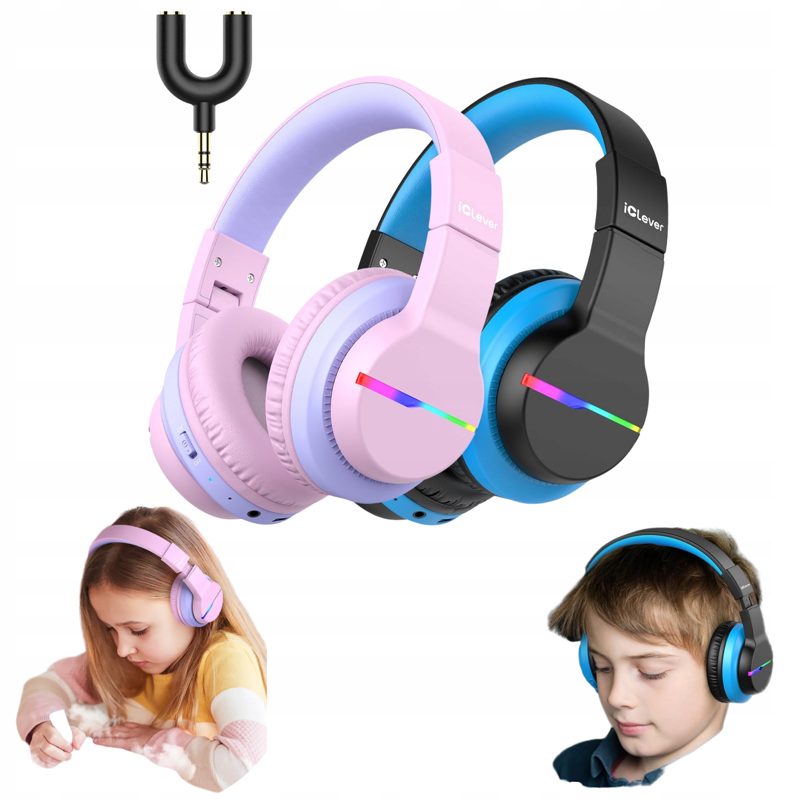 Sada 2 Ks Sluchátka Bezdrátové Bluetooth s Led mikrofonem pro děti