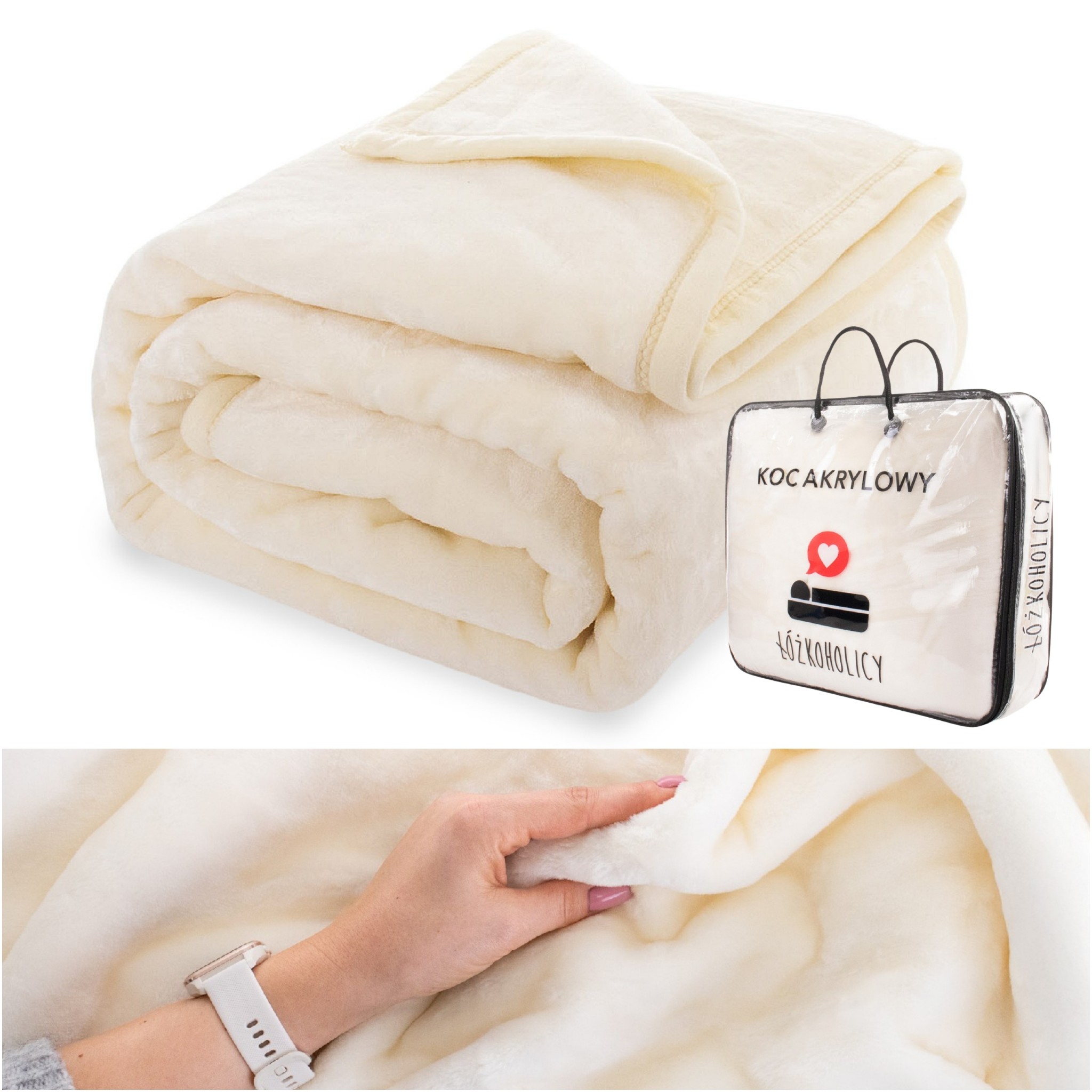 Hřejivá Akrylová deka 160x200 cm, silná a hladká, přehoz na postel Yasemin – krémová