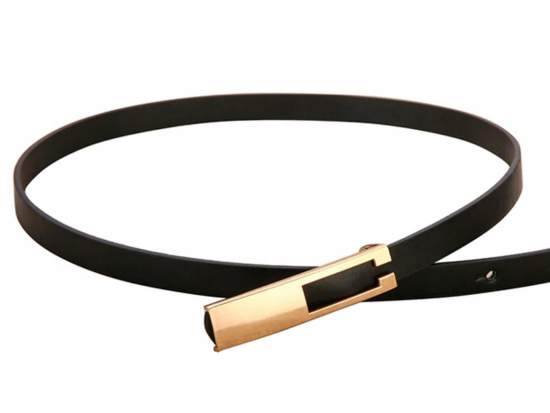 PASEK DAMSKI Czarny Wąski Klamra BLASZKA Złota Slim
