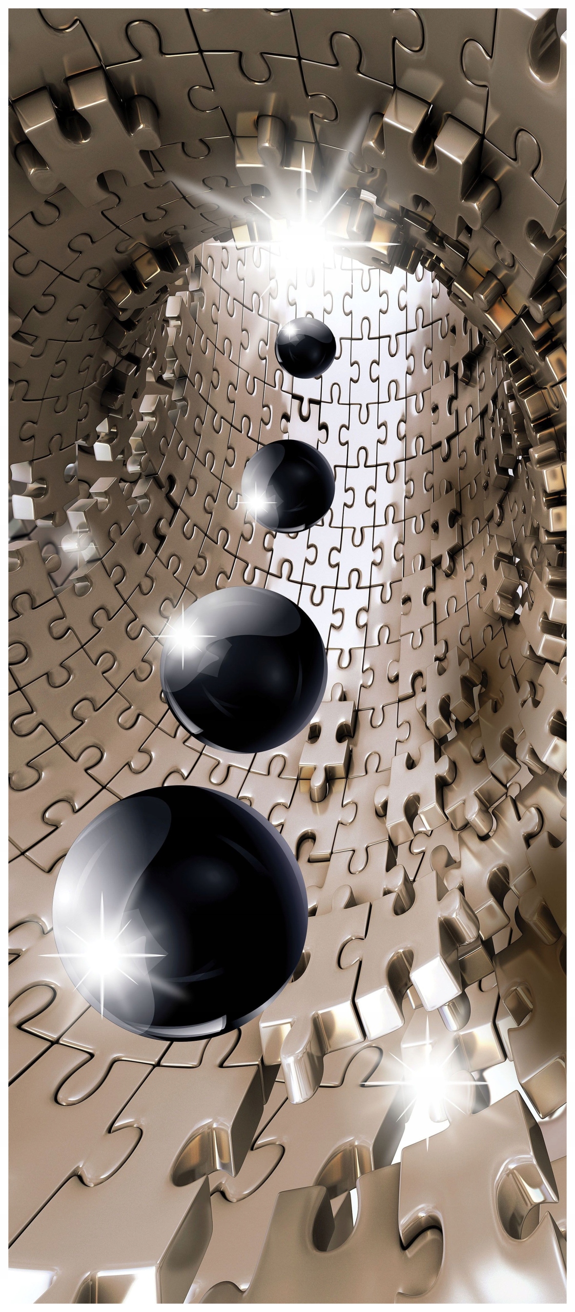 Samolepka Fototapeta Kovový tunel s puzzle a stříbrnými koulemi 91x211