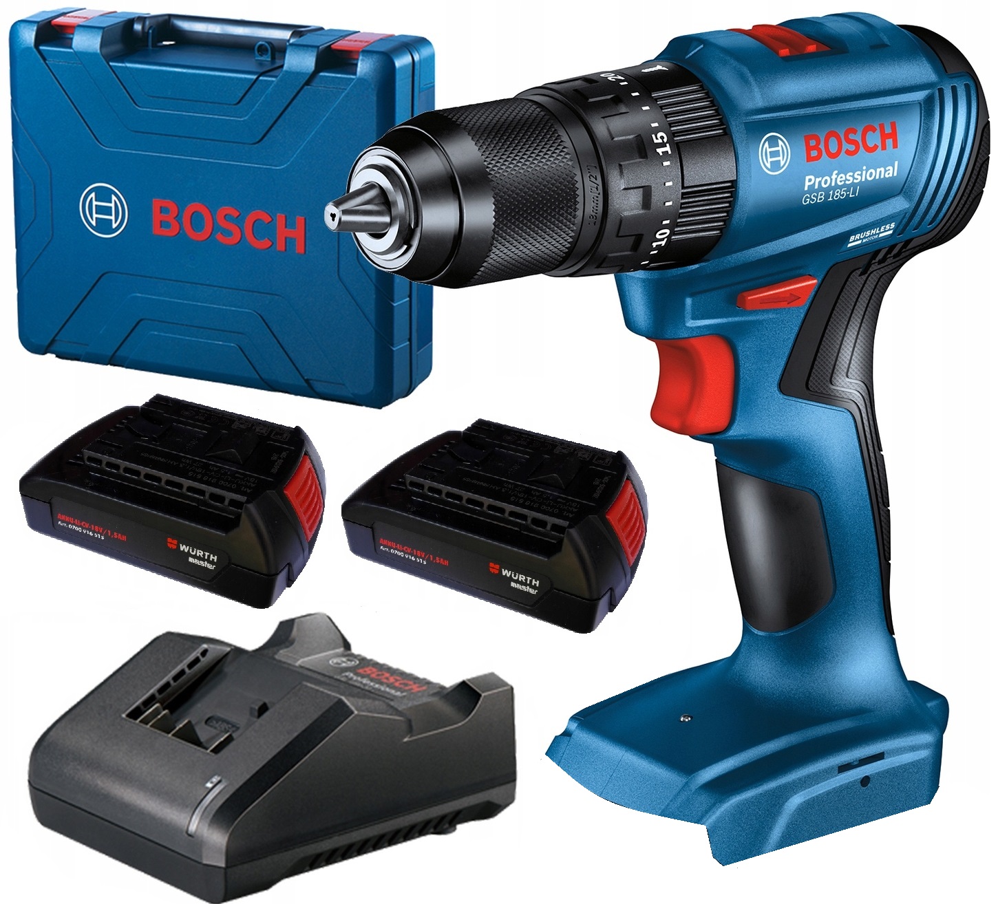 Bosch Wiertarka GSB185 Udarowa 2x Bateria 18V 1.5Ah GAL18V20 Walizka