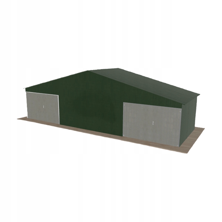 Plechová garáž 10.5x3.5 m dvoupolohová, dvouspádová, zelená