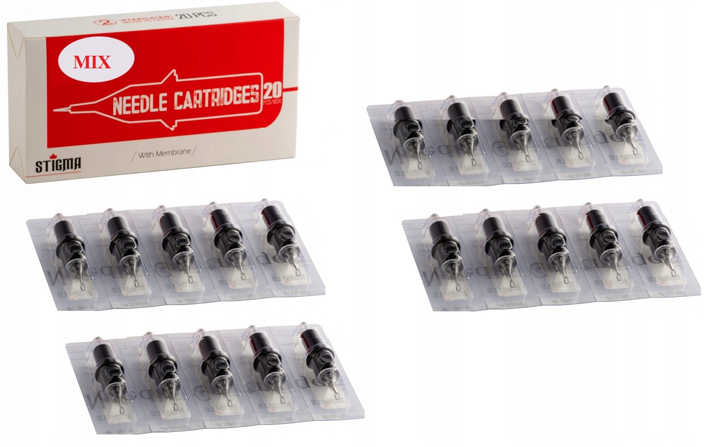 20 x Kartridže Tetovací jehly Stigma komplet pro řadu MIX tetování Tattoo
