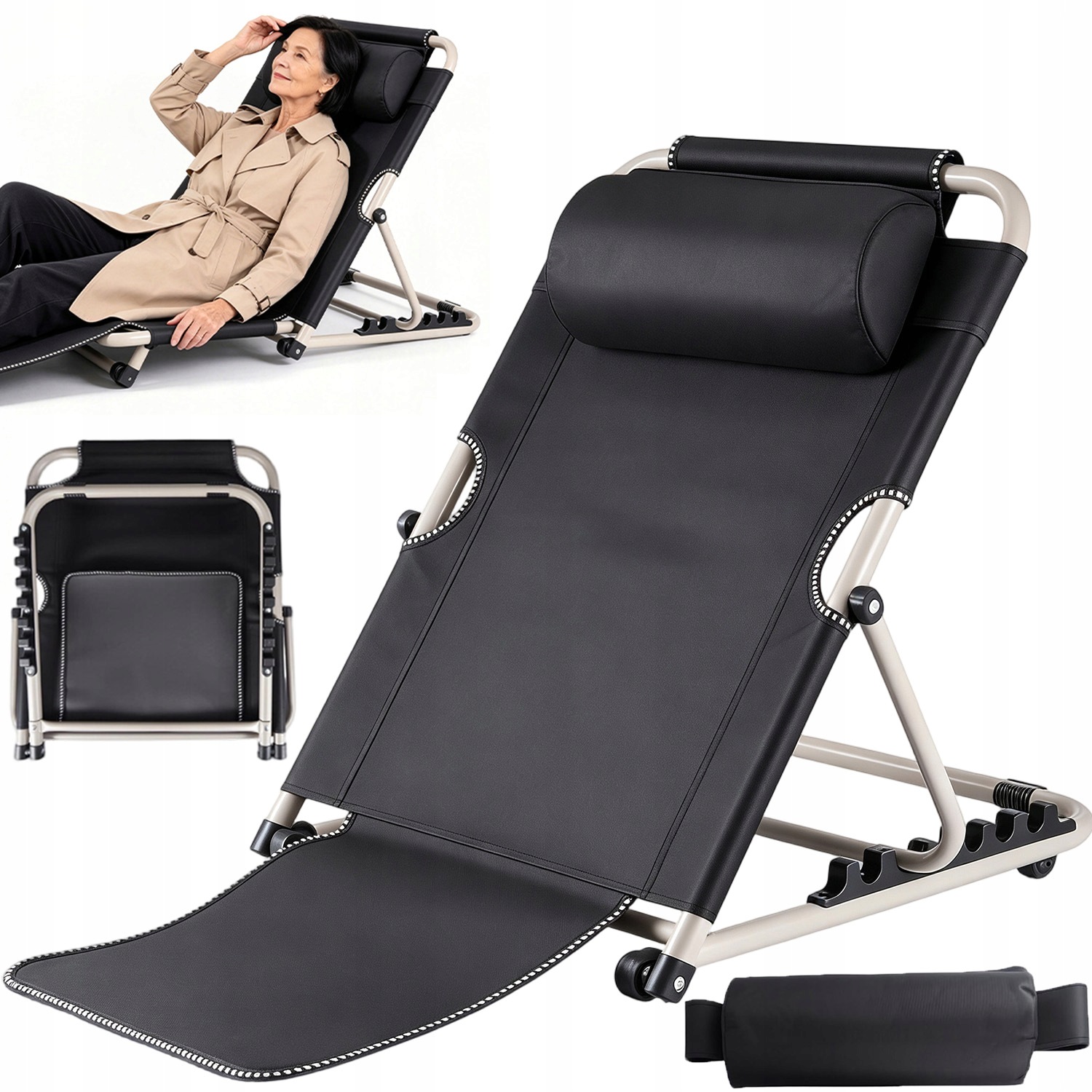 Zagłówek Podpórka Pod Głowę Plecy Do Łóżka Senior 90L X 50W X 50H Czarny