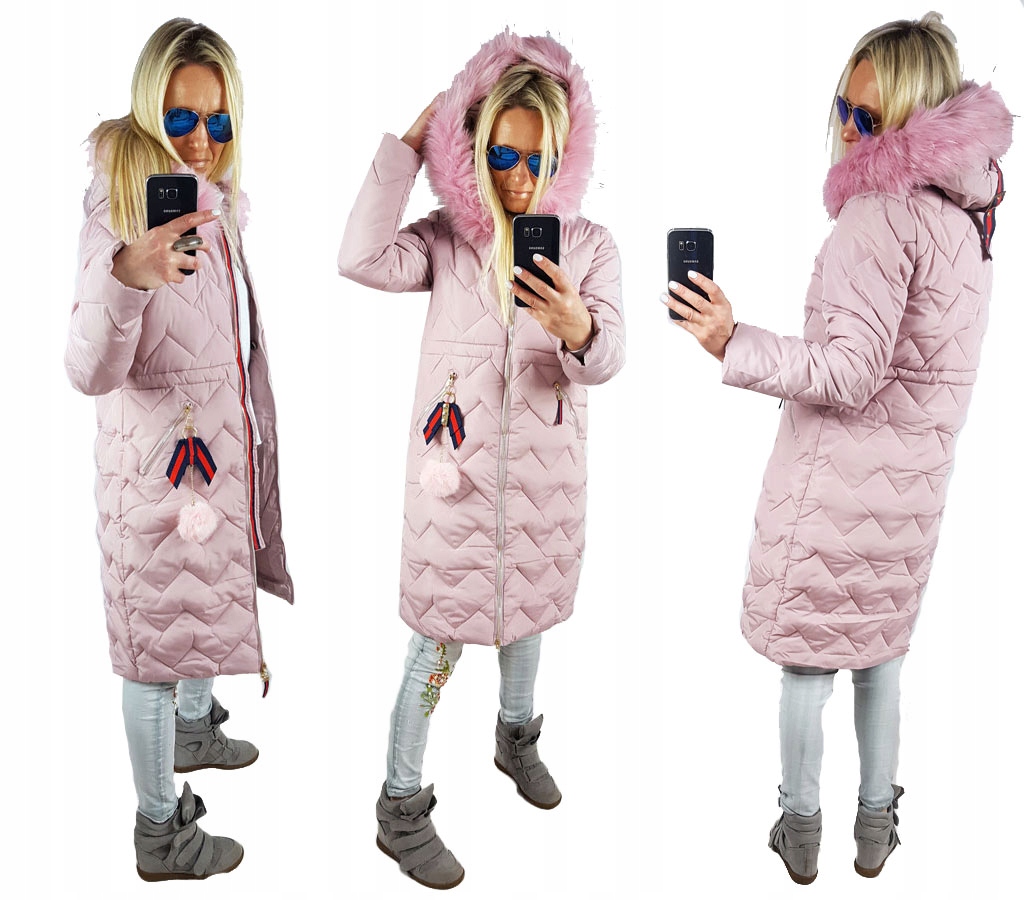 

Pikowany Długi Płaszcz Kurtka Zygzak Parka Futr Xs