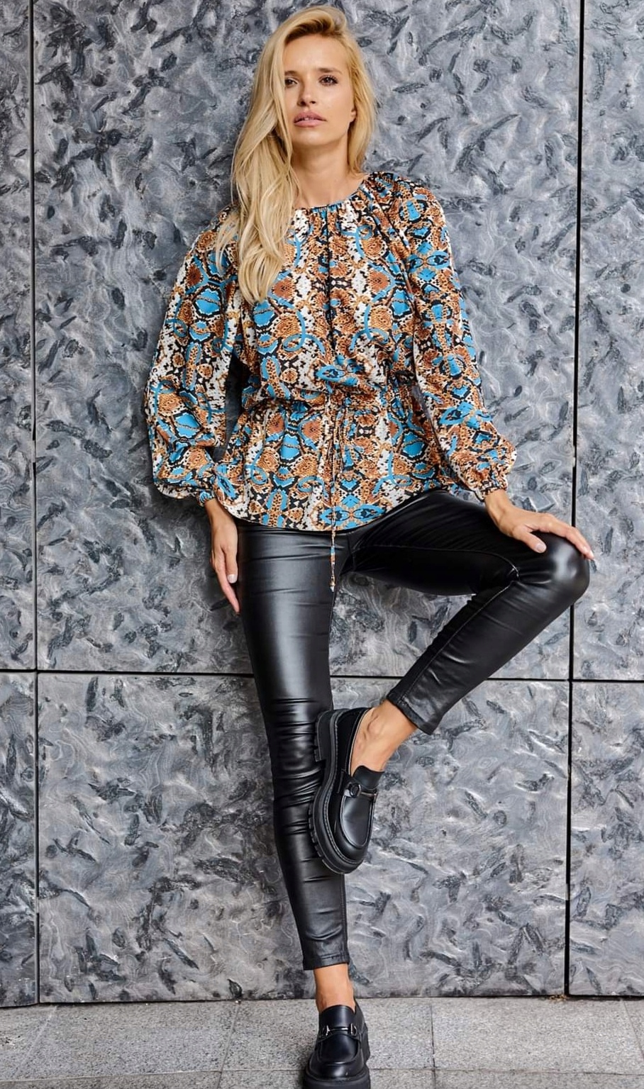 Košilová halenka tyrkysová/béžová 0566 Lalous vel. L