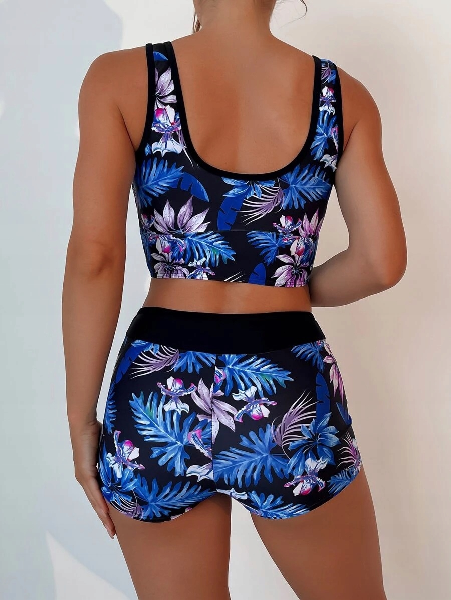 STRÓJ KĄPIELOWY DWUCZĘŚCIOWY BIKINI SPODENKI NADRUK KWIATY ROZM L (64) Rodzaj komplet