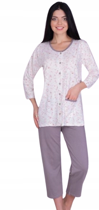 Klasické Rozepínací Pyžamo Louka Provence Rukáv 3/4 Kalhoty 3/4 3XL