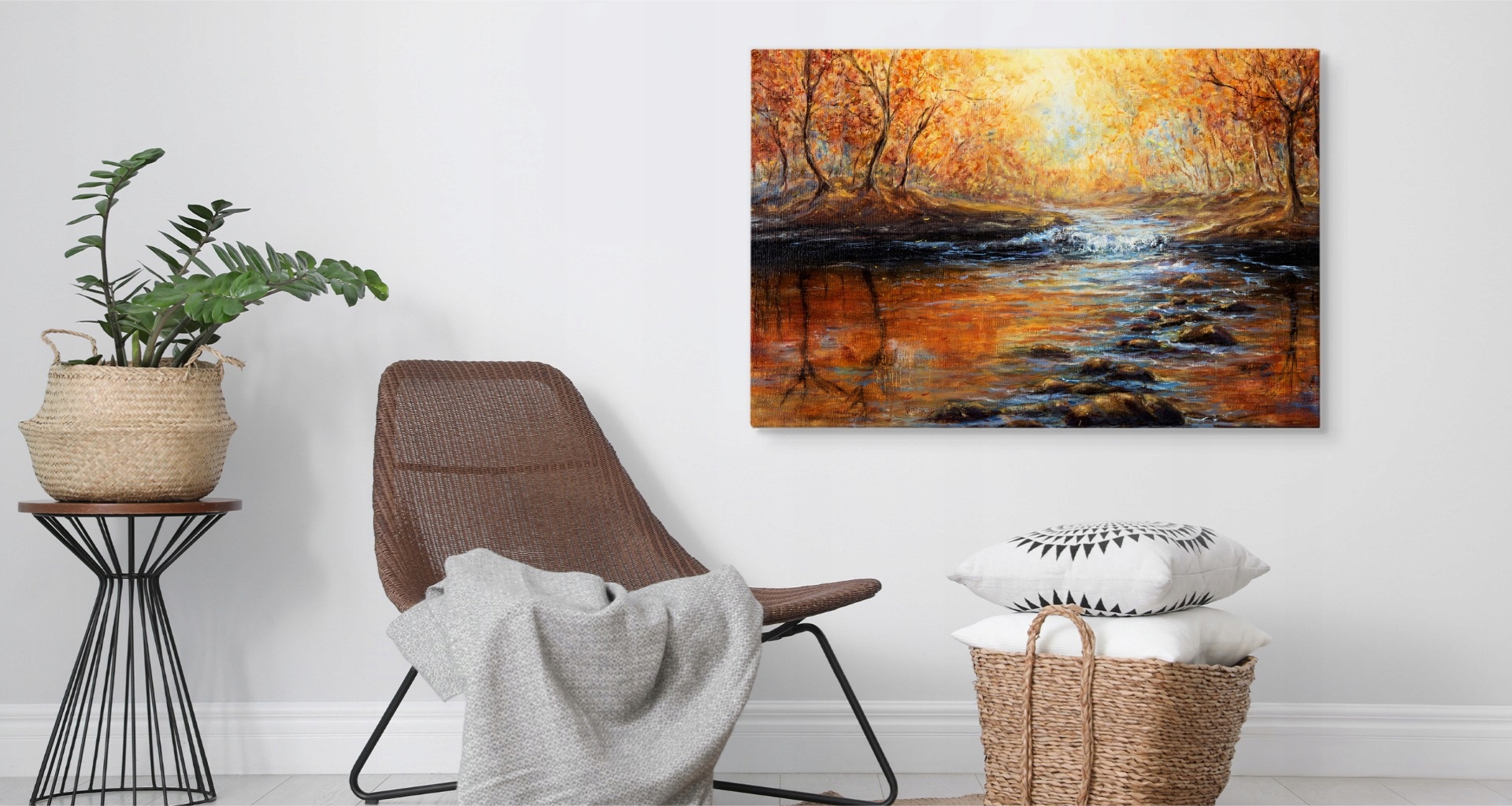 Obraz na Płótnie Las Jesienią Rzeka PEJZAŻ 70x50 Marka Wallepic