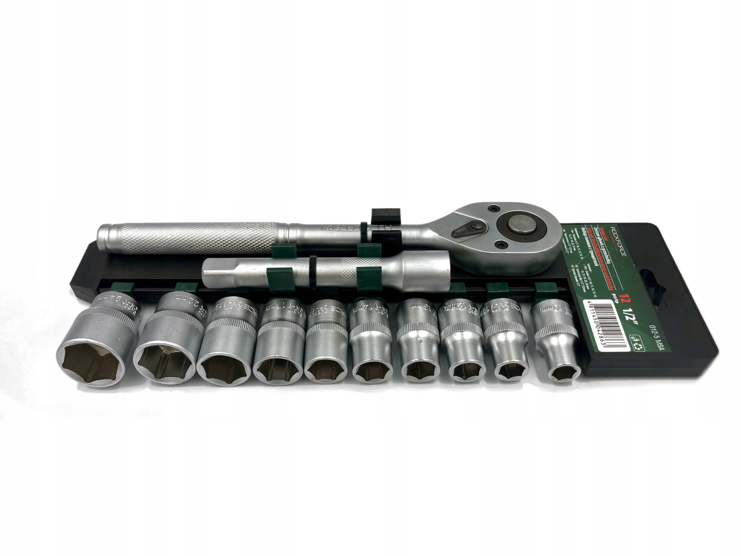 ZESTAW KOMPLET NARZĘDZI NASADEK GRZECHOTKA 1/2 NASADKI 12el Cr-V ROCKFORCE Marka Rockforce