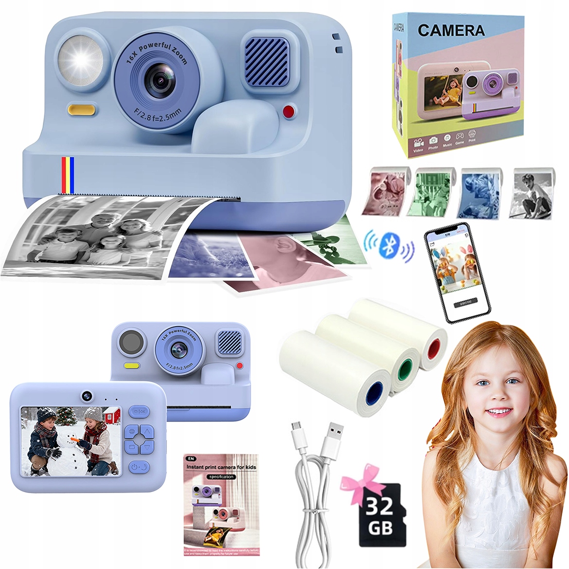 Fotoaparát pro děti digitální Instantní s tiskárnou Náplně