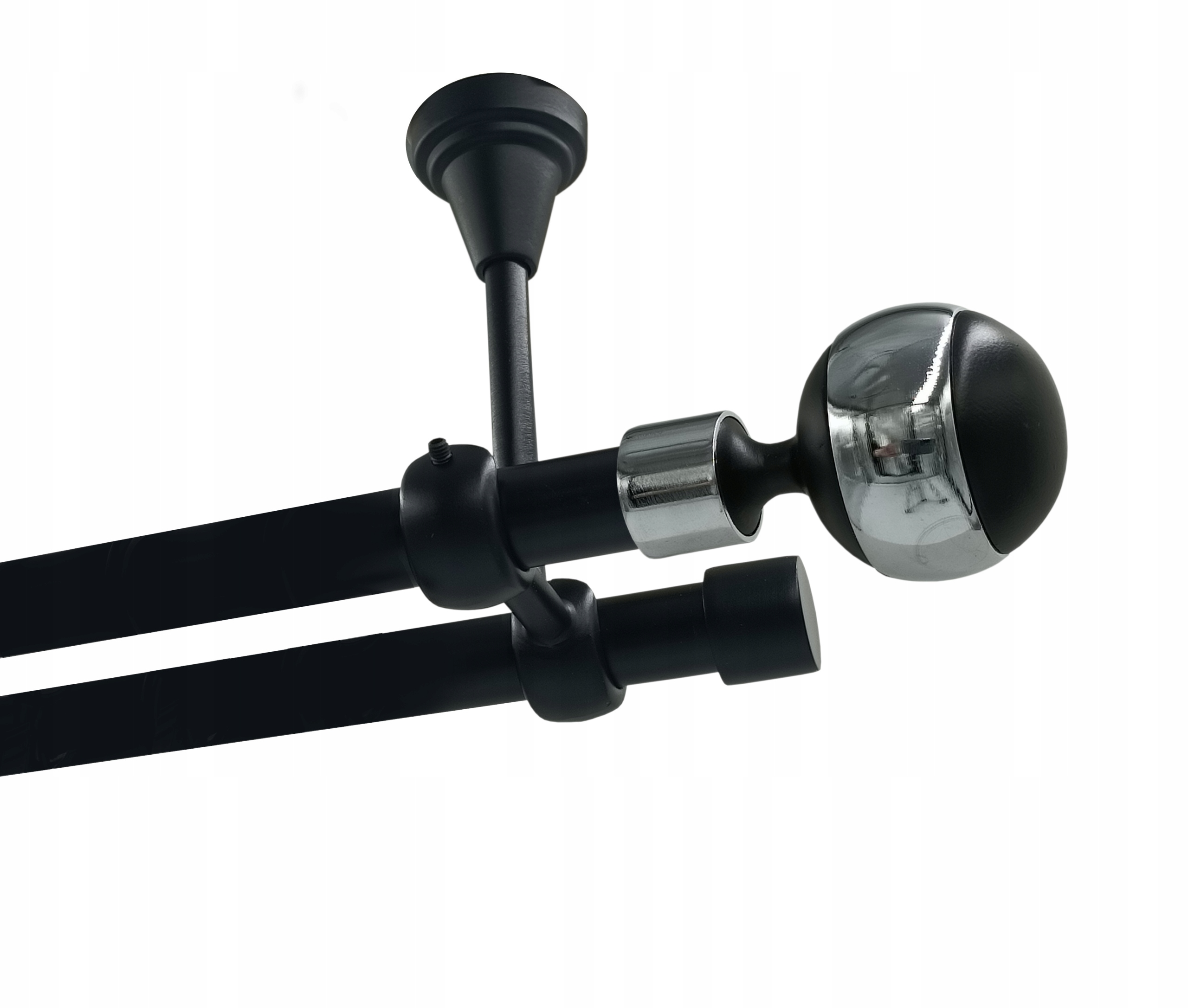 Garnýž dvojitá Metal Stropní 19+19mm Černý 280cm Koule Chrom Bez Koleček
