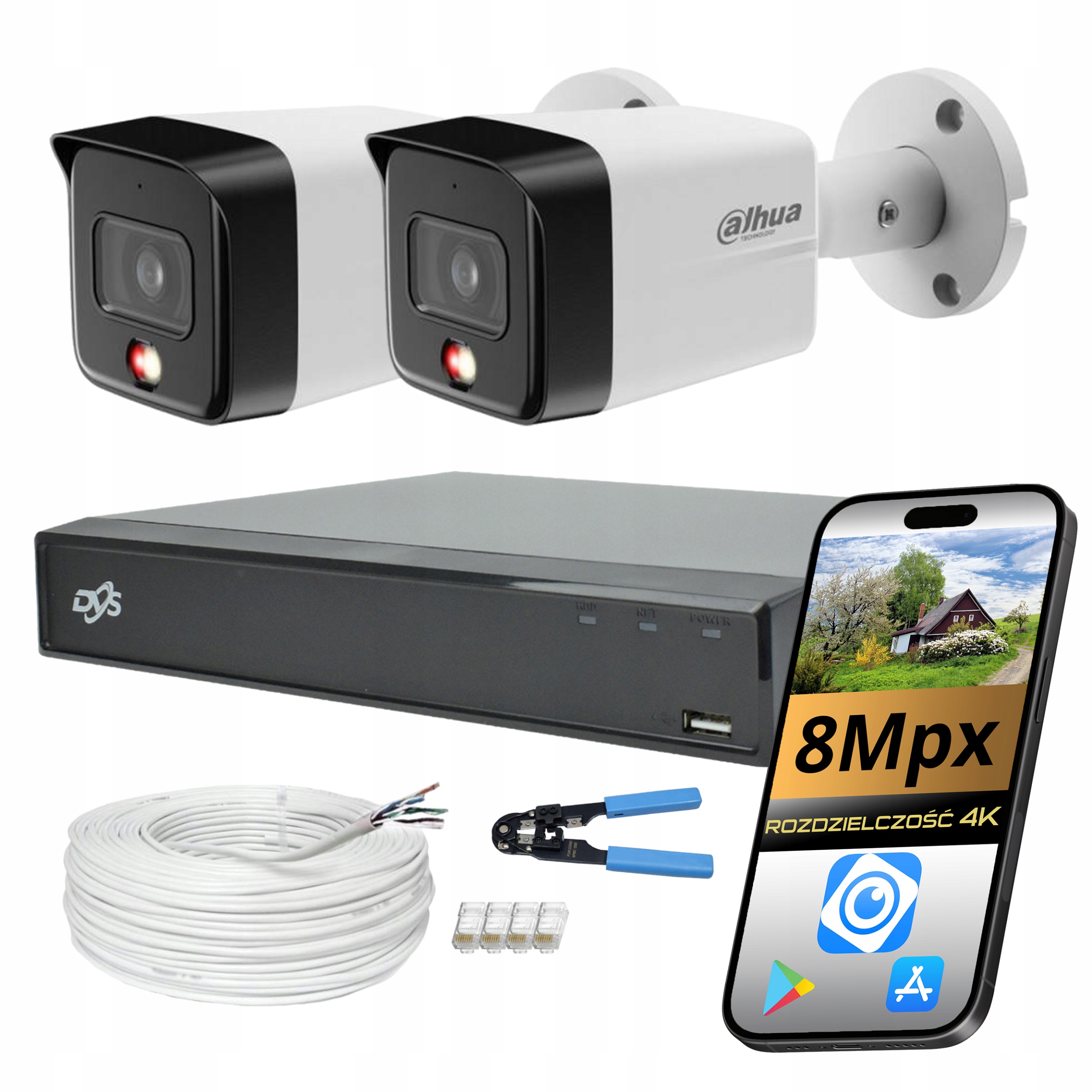 Sada Pro Monitorování Domácnosti 2x Venkovní Ip Kamera Poe 8Mpx Dahua Ai