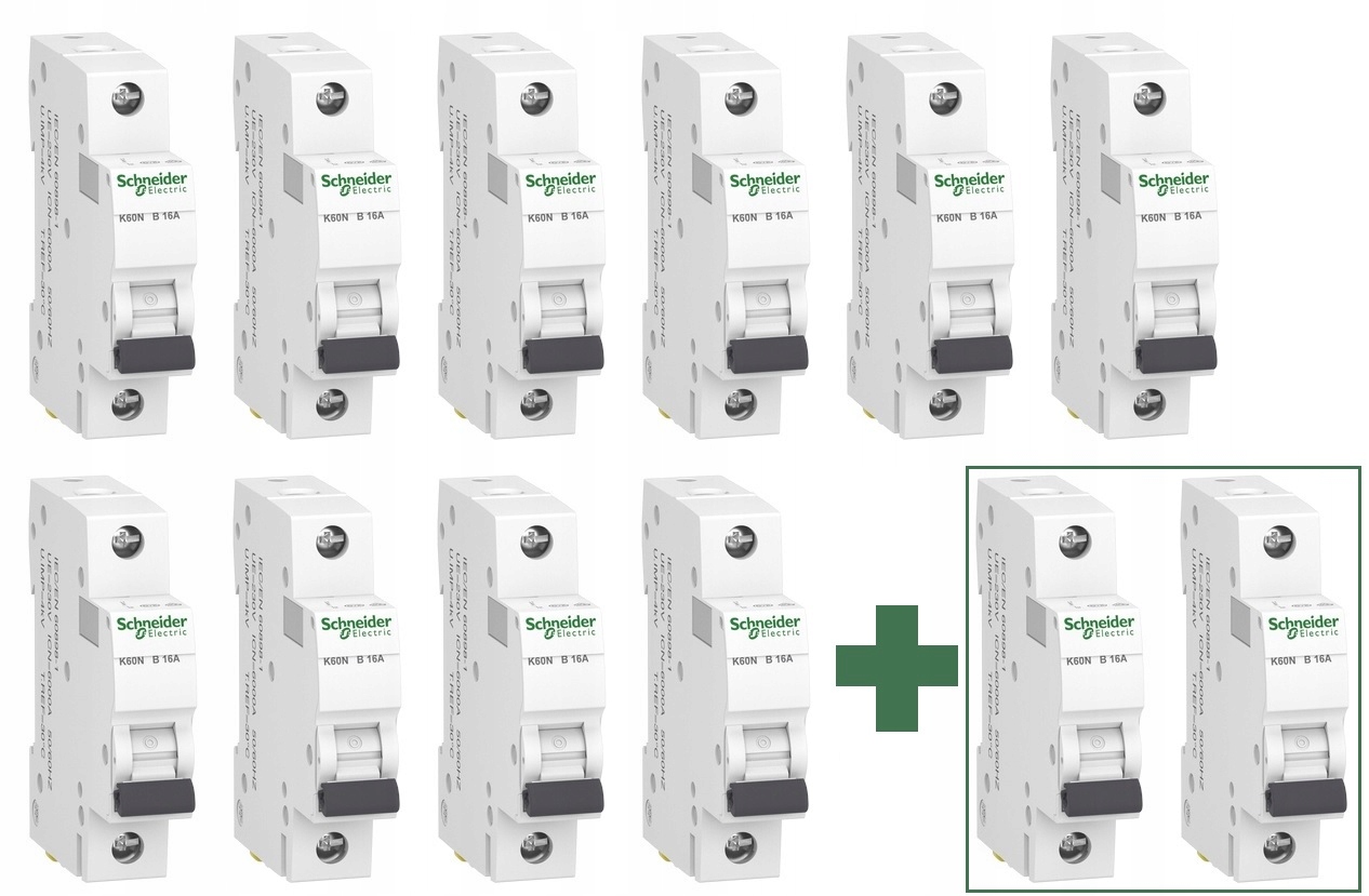 12 x Wyłącznik naprądowy 1P B16A iK60N A9K01116 Schneider