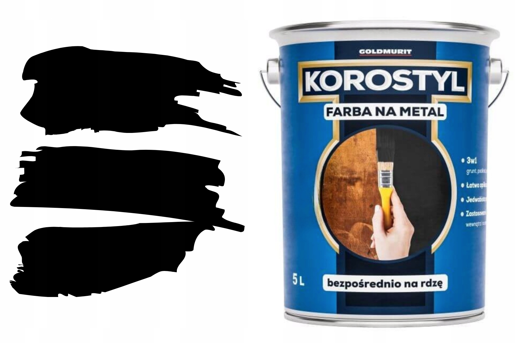 Farba do Metalu Ochronna na Rdzę Wydajna Satynowa Czarna 5L Goldmurit