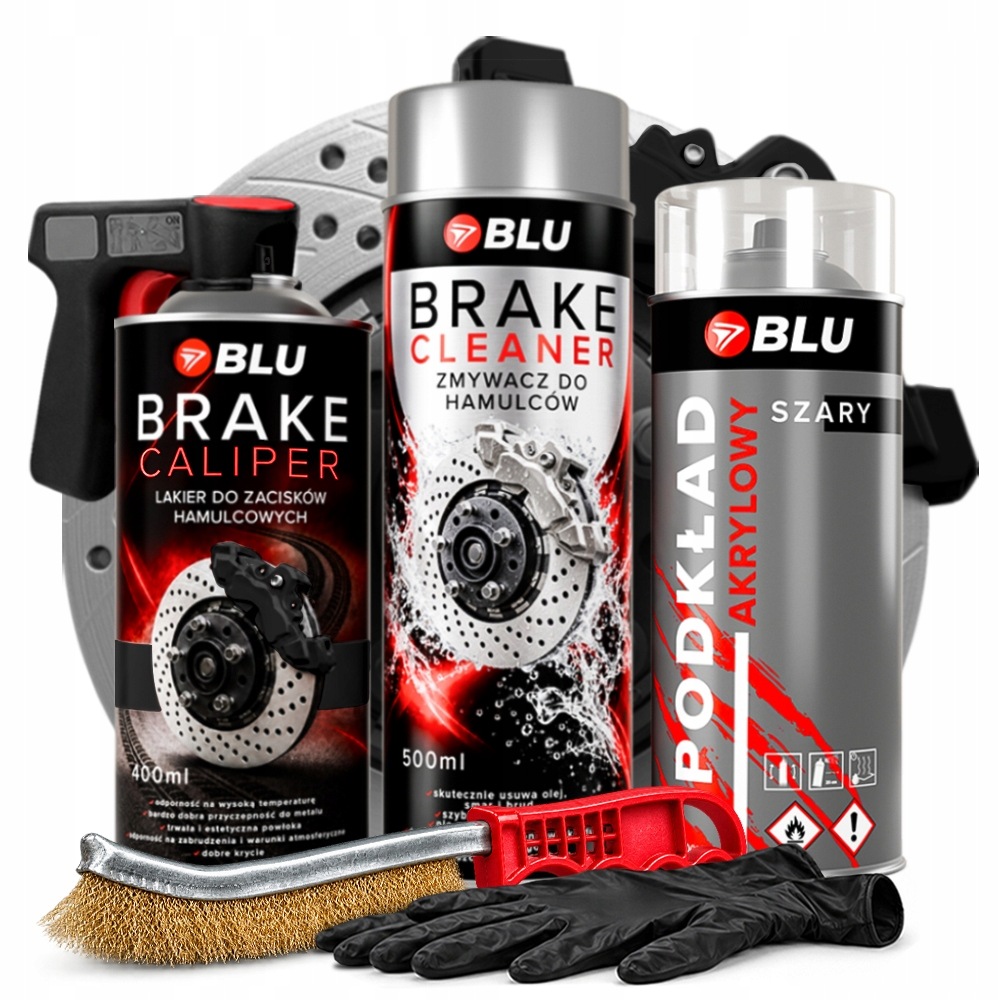 Zestaw do malowania zacisków hamulcowych czarny lakier spray podkład Blu