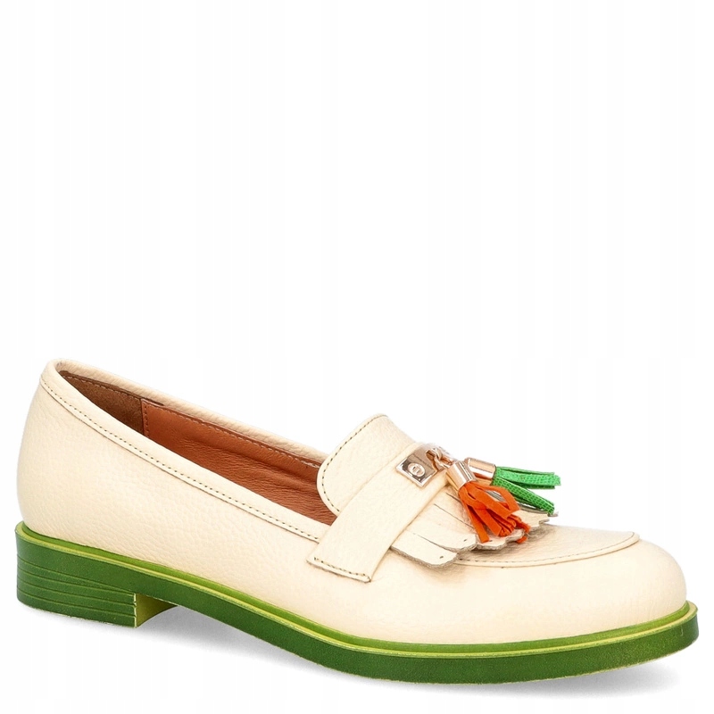 Kožené mokasíny na kontrastní podrážce Tymoteo A1002 Béžová Z 40