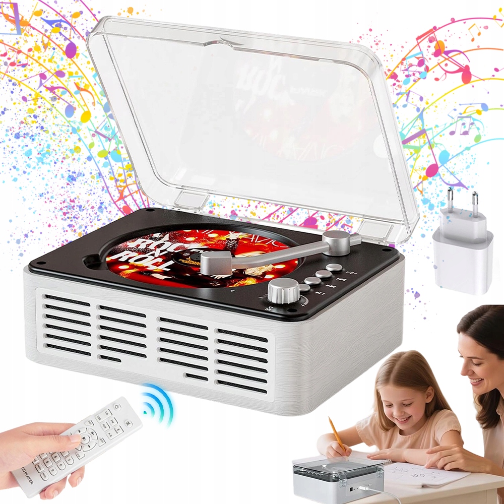 Přenosný Bluetooth CD Přehrávač S Vintage Reproduktorem, Fm Rádio Usb Aux