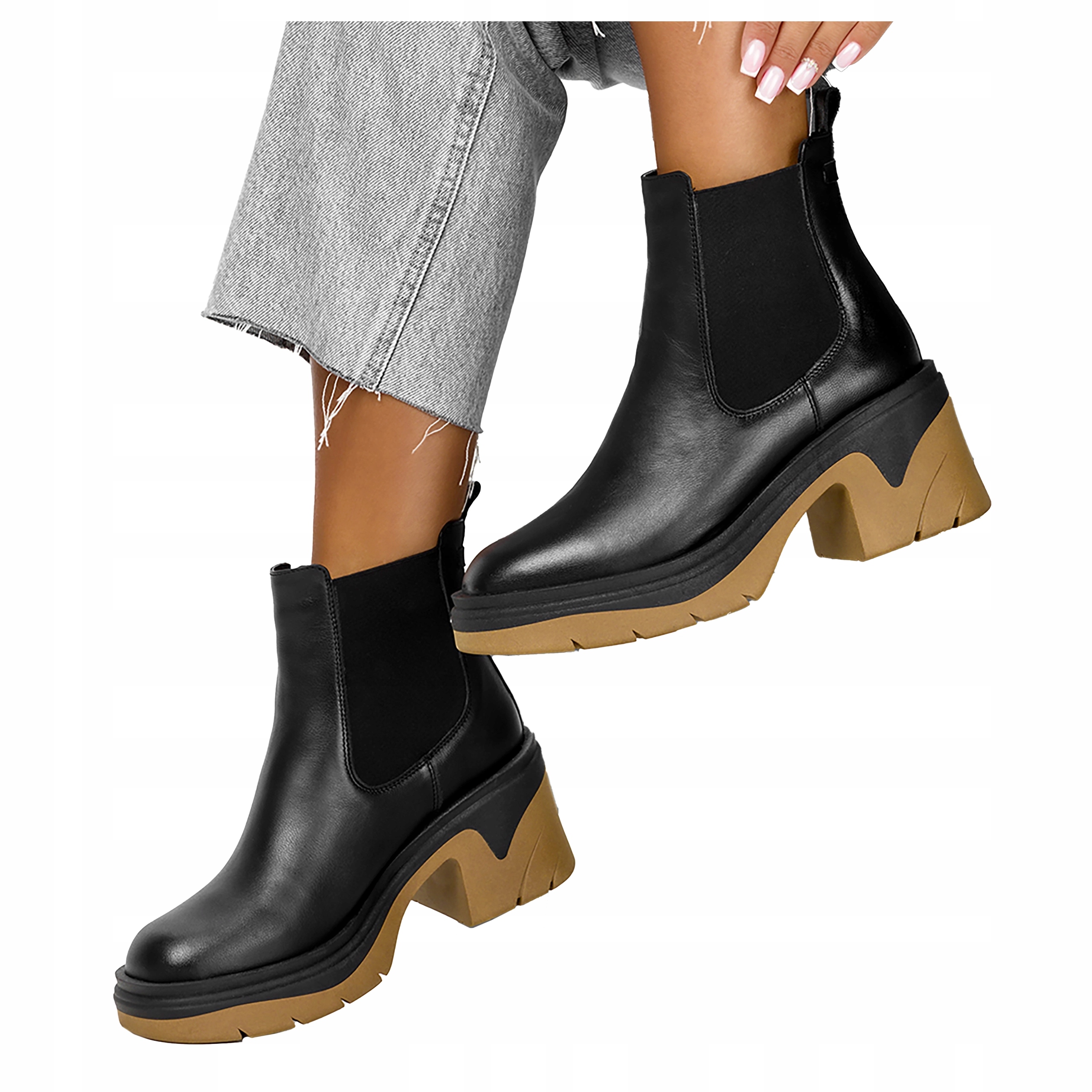 Zateplené dámské kotníkové boty kožené boty na platformě, Polský Výrobek, velikost 37