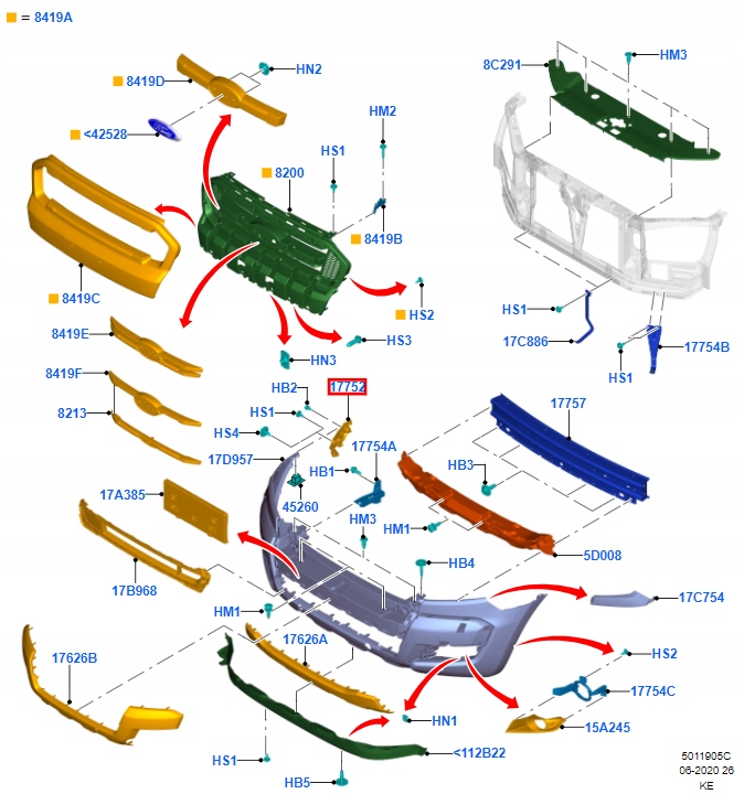 SLIZG ZDERZAKA PRZEDNI PRAWY FORD RANGER 2015 2018