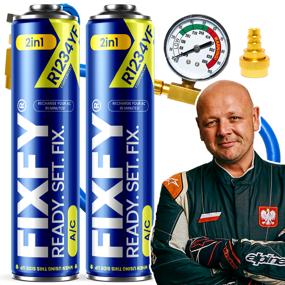 Sada pro klimatizaci Fixfy 2v1 500 ml 2x Plechovka hadice adaptér R1234yf