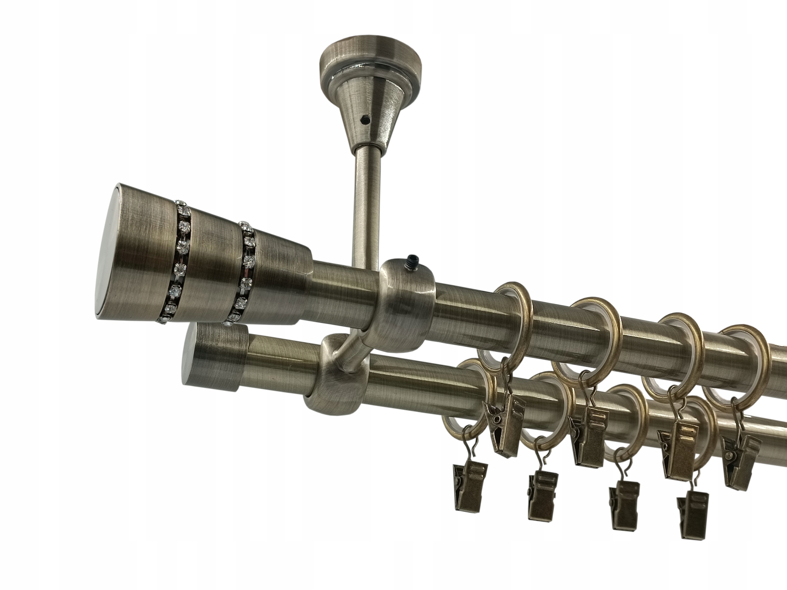 Kovová Stropní Tyč Na Garnýž 19+19mm Pozikovaná Zůstala V Antique 280cm Směs Koncovek