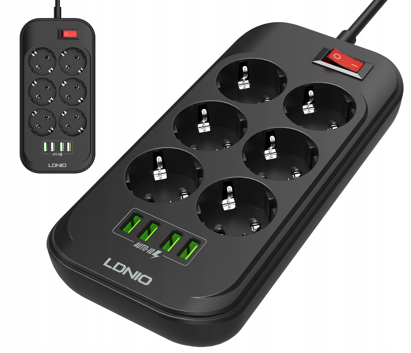 

Listwa zasilająca Ldnio 6 Gniazd 4 Usb Przedłużacz