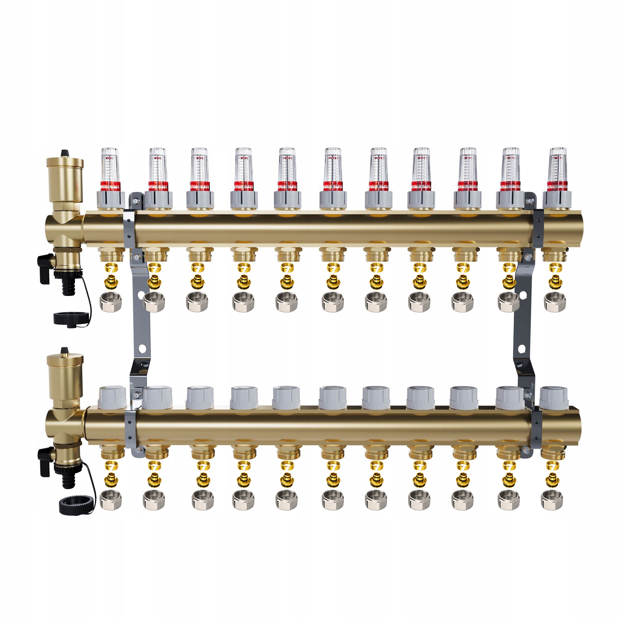 Rozdělovač pro mosaznou podlahu 11 okruhů pro podlahové vytápění Pex