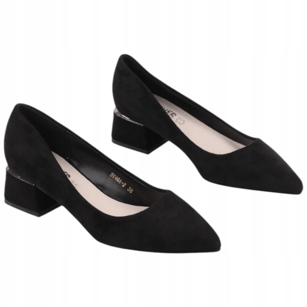 Czarne Czółenka Damskie Na Słupku Buty Wkł. Ekoskóra