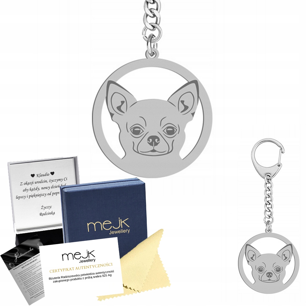 Chihuahua Krátkosrstá Přívěsek Na Klíče Stříbrný 925 Dárek Dedikace Gravírování Bonus