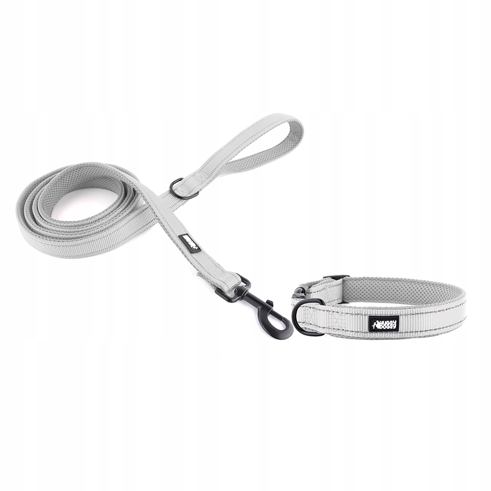 Levně Obojek a vodítko pro psa Šedý komplet pro velkého psa sada Huggy Doggy L