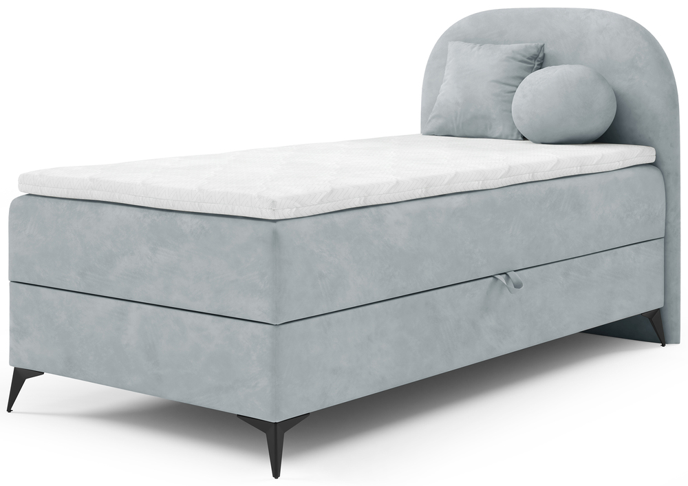 Postel pro mláděž 90x200 cm Lunelle s úložným prostorem, světle šedá, pravý velur