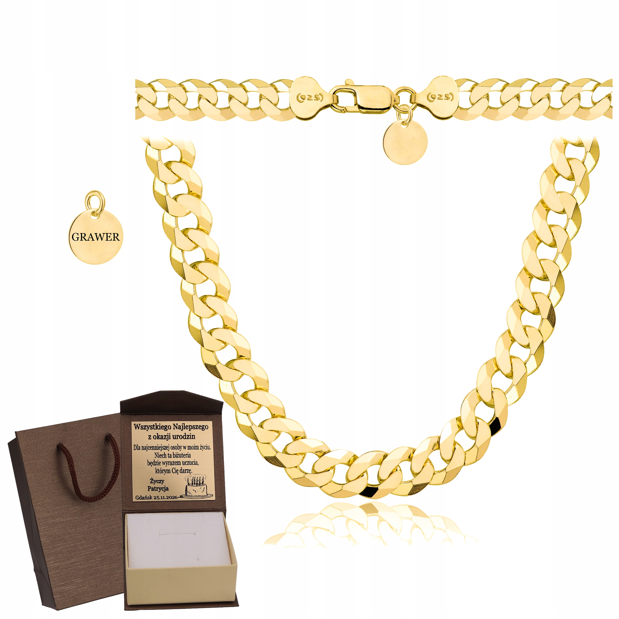 Zlatý Plný Řetízek Pánský Pancr Ryzost 925 585 Pevný Gravírování Bonus