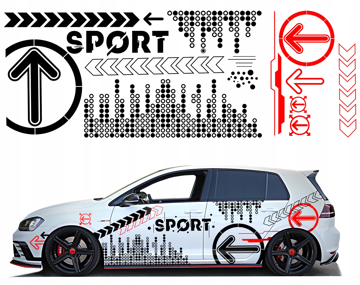 Samolepka Grafika na auto Velký Motiv Sport Kola Šipky Puntíky 90x500