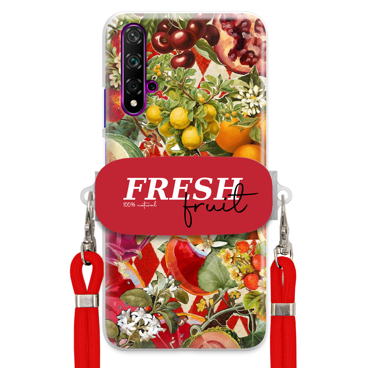 Pouzdro pro Huawei Nova 5 Červené Crossbody vodítko Držák Fresh Fruit Ovoce