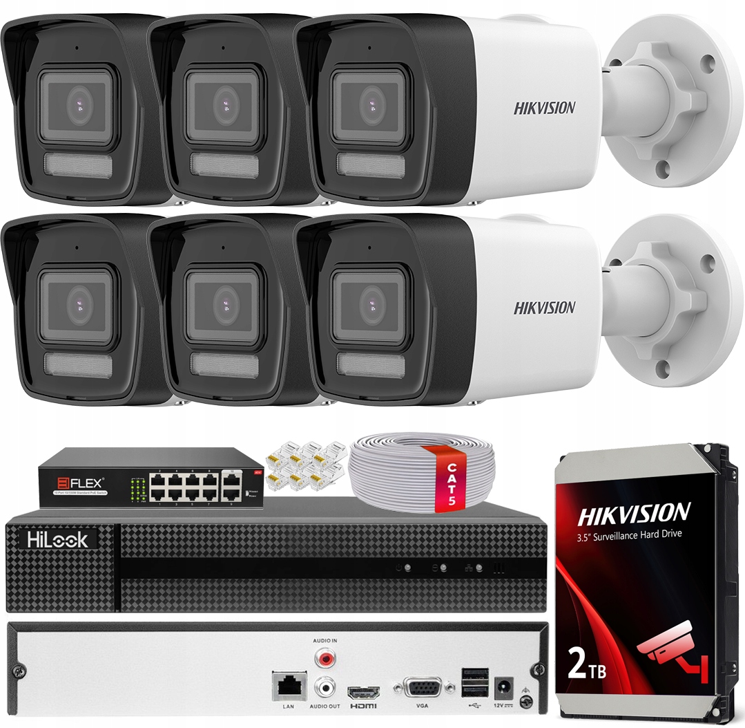 Monitorovací sada 6x Kamera DS-2CD1041G2-LIU 4MPx Externí PoE Hikvision