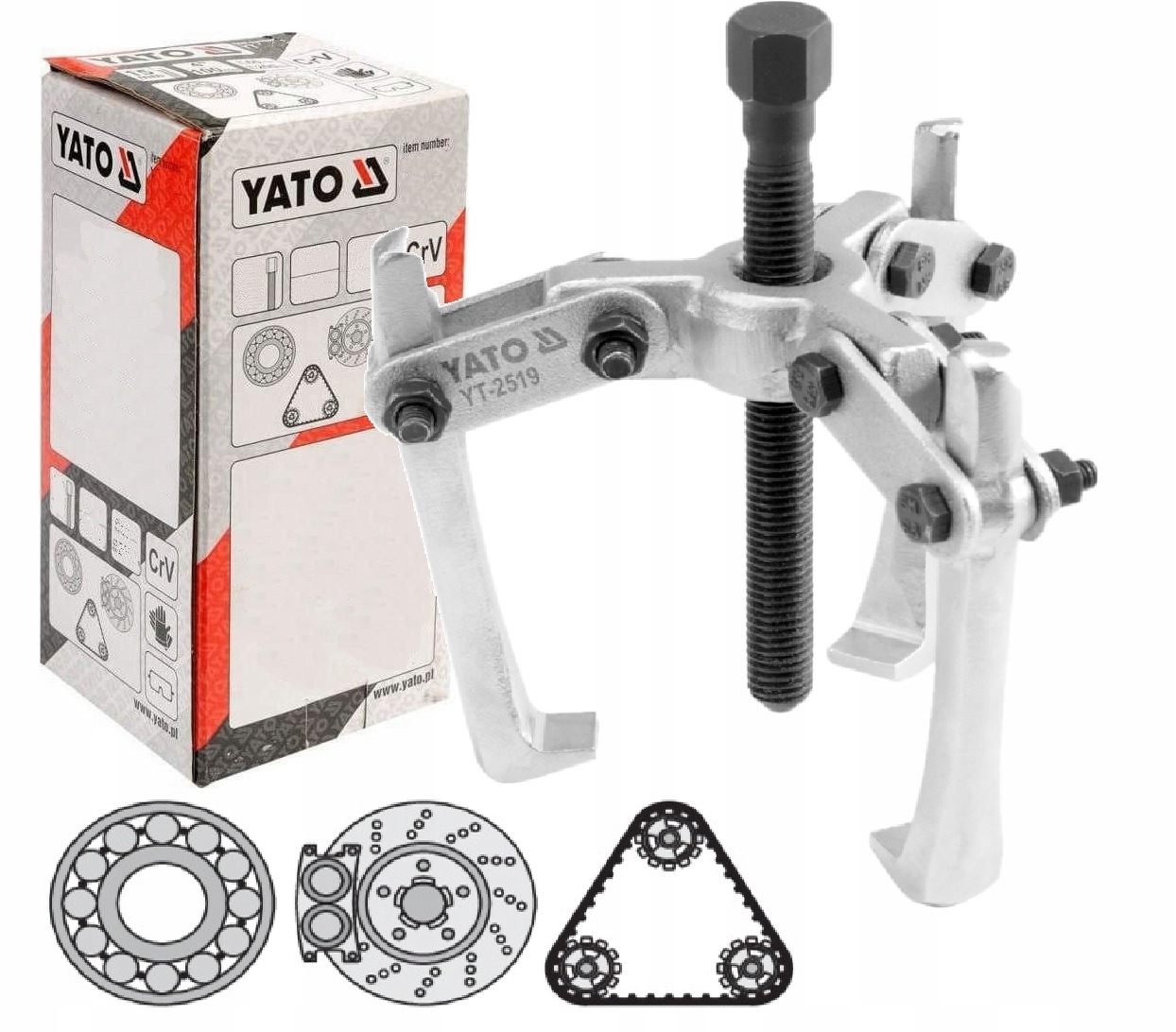 

Ściągacz Trójramienny do Łożysk 75mm Yato YT-2519