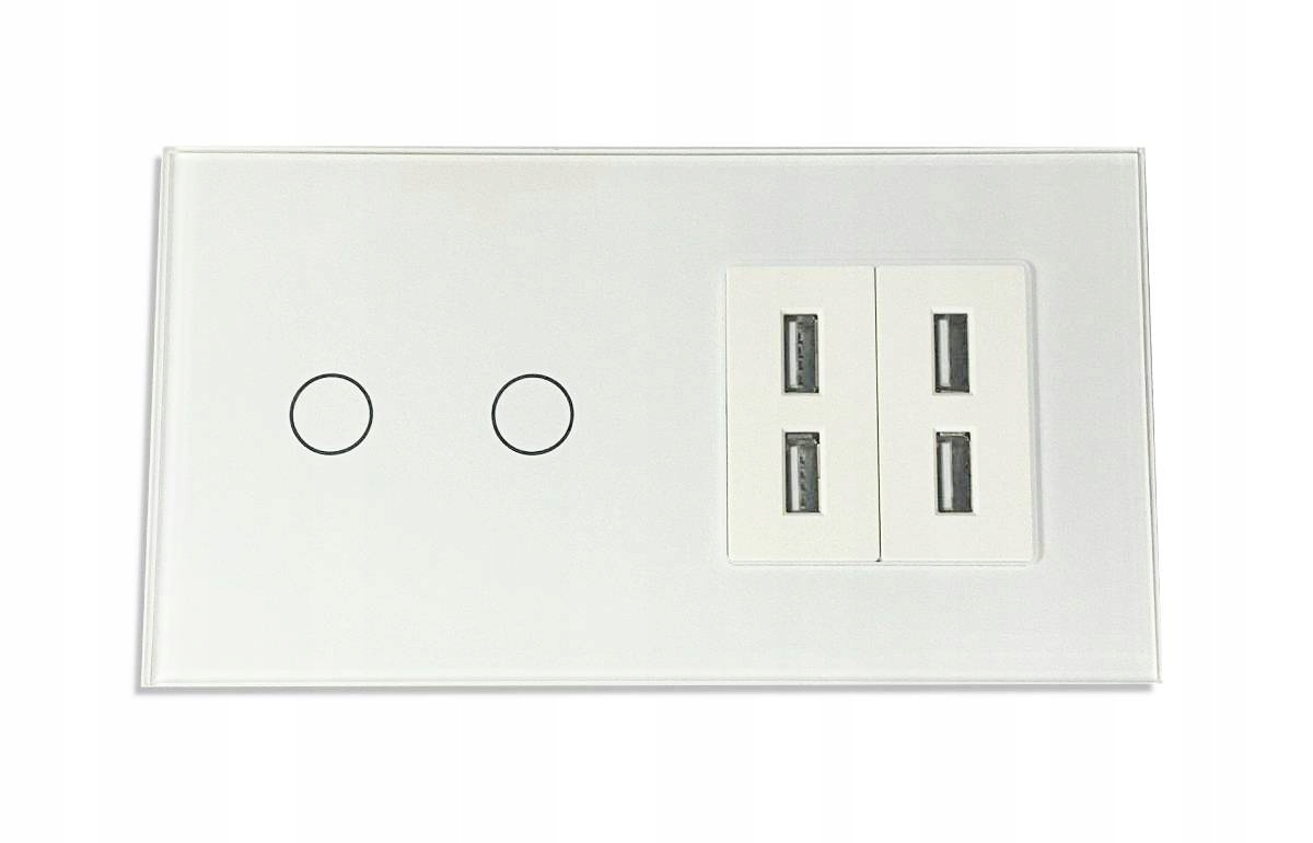 Dotykový Spínač Dvojitý 2K Skleněný 4x Usb 2.4A Zásuvka
