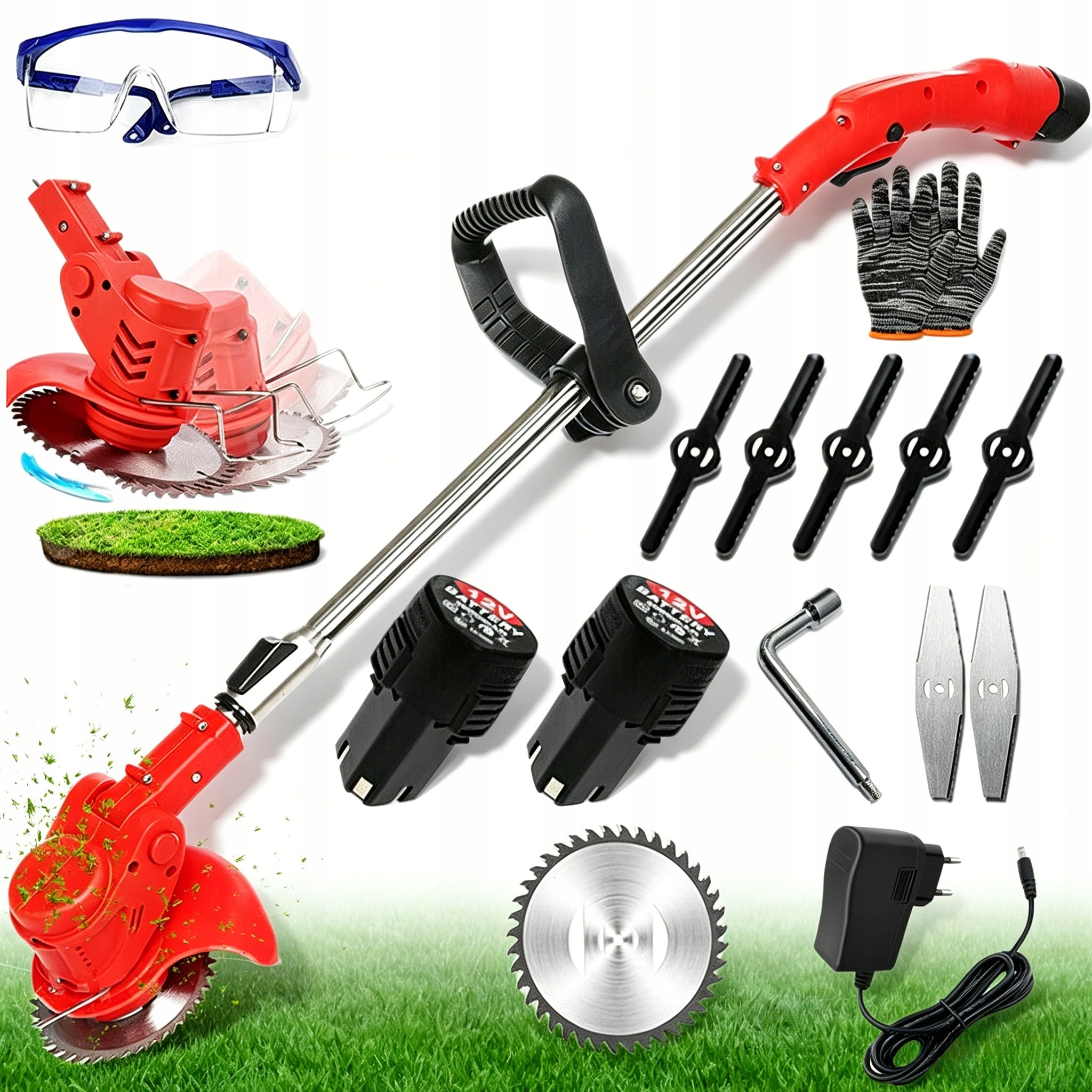 12V 2xAKU Aku Vyžínač Křovinořez Zahradní Sekačka Na Trávy XXL