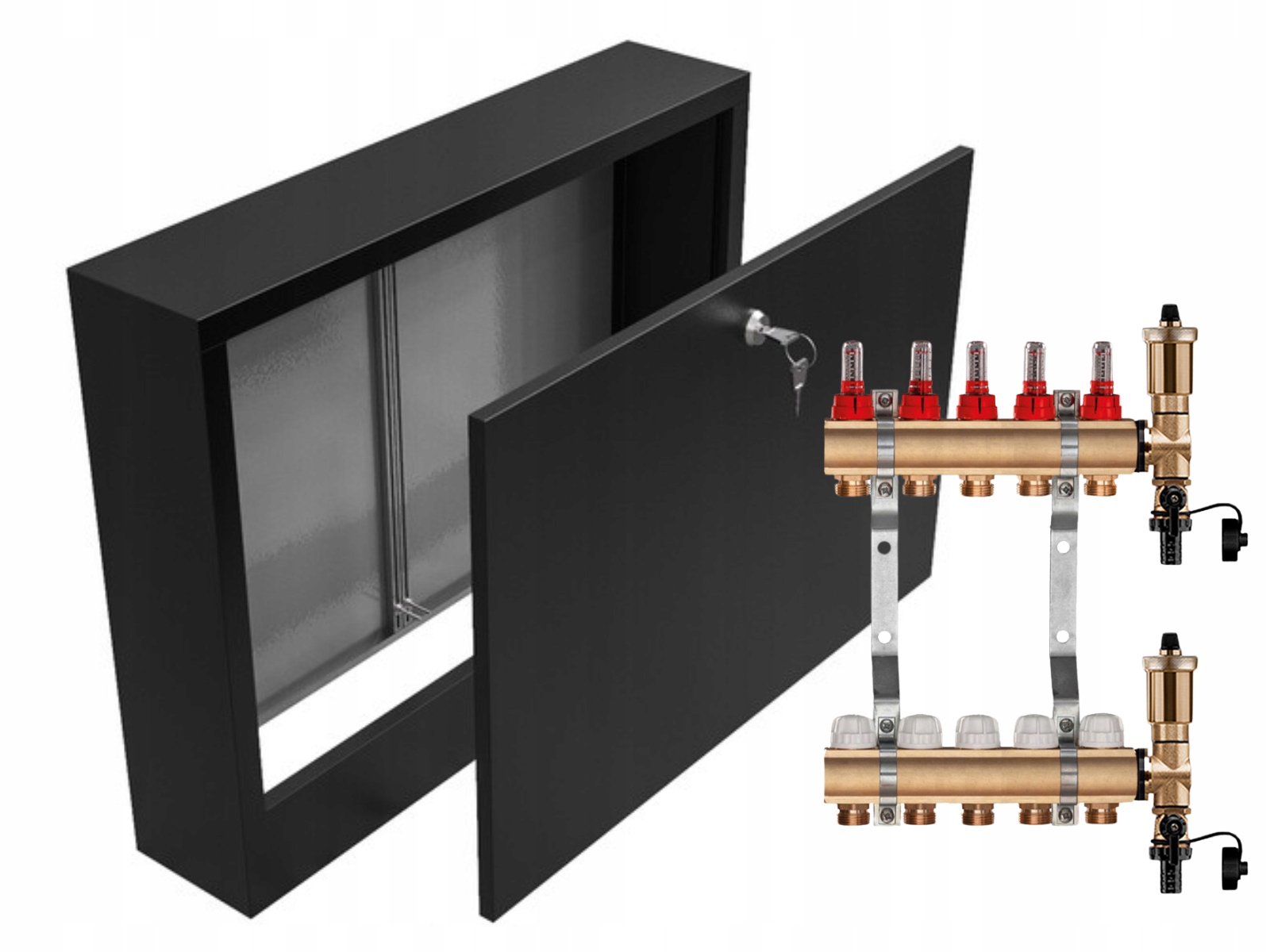 Mosazný Rozdělovač 5 Sekcí Nástěnná Skříňka Černá