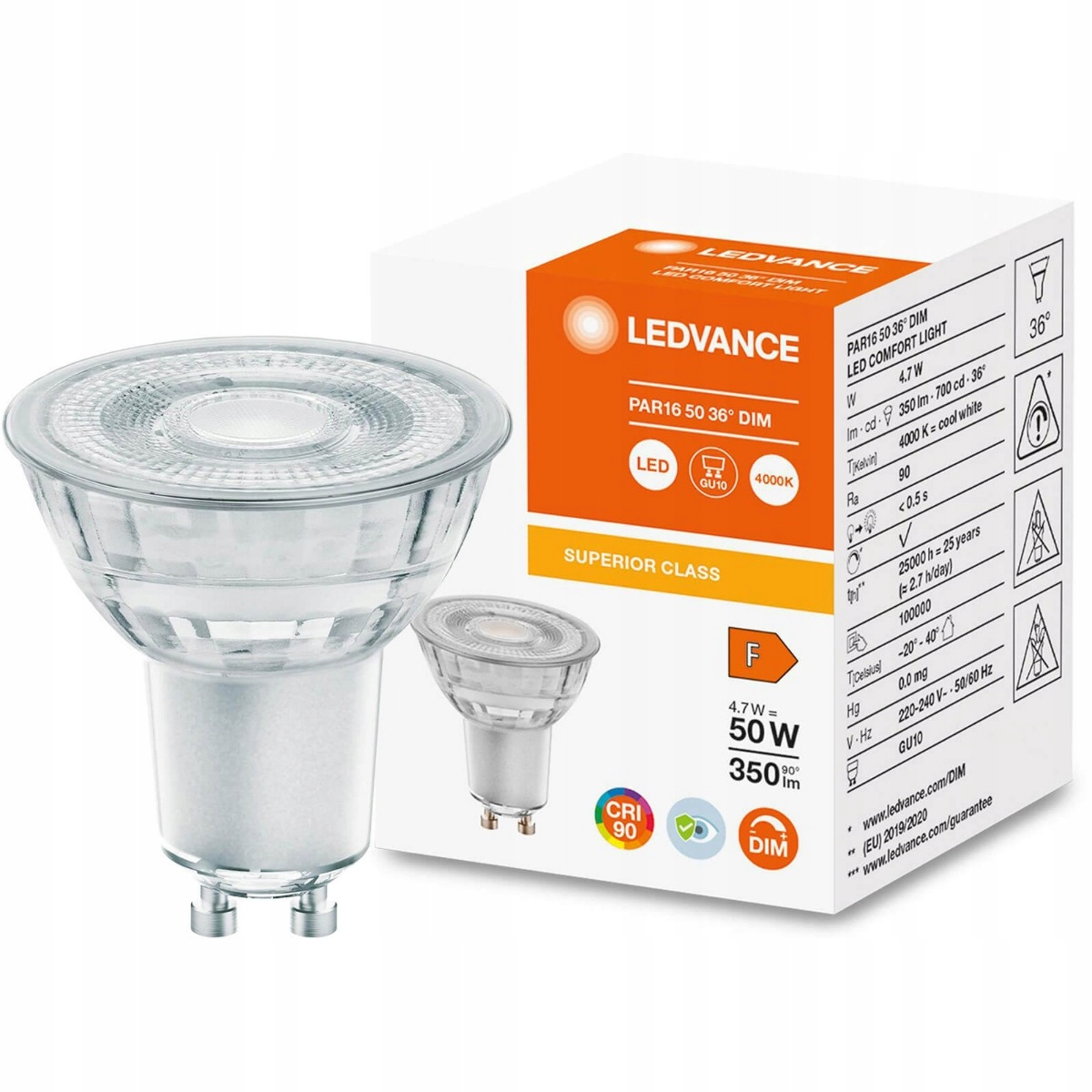 

Żarówka Led GU10 4,7W 50W 4000K CRI90 DIM Ledvance