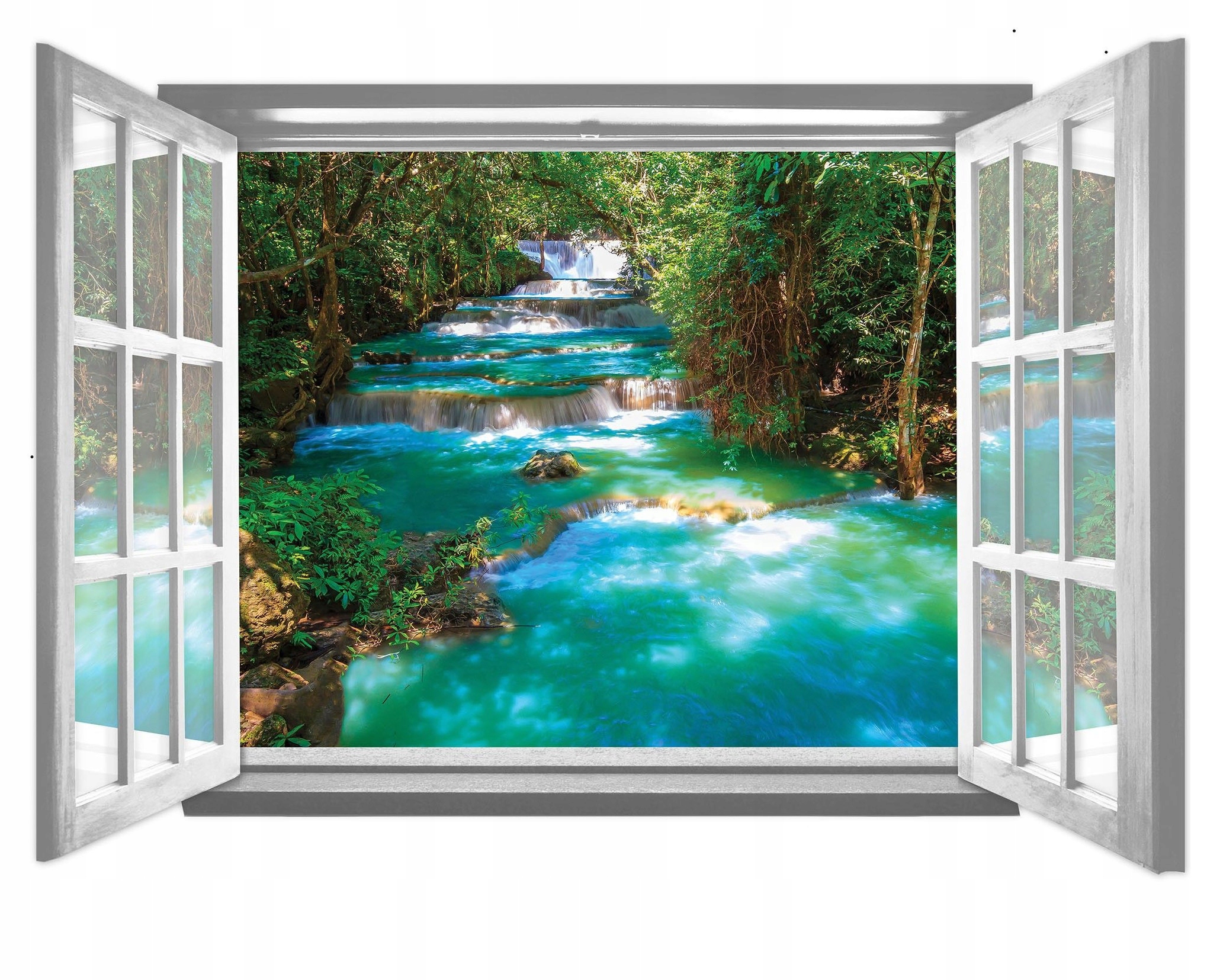 Fototapeta Flizelina Rám s vodopádem Okno na tropický ráj 201x145 lepidlo